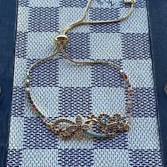 Rainbow Butterfly 24k gold plated bracelet - Picture 3 of 5